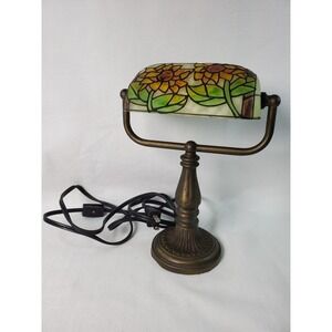 Tiffany Style Bankers Table Desk Lamp Sunflowers Stained Glass with Bulb